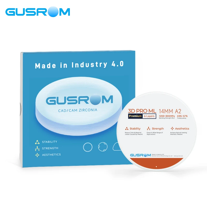 Fotografia 5: GUSROM 3D PRO ML Bloco de Zircônia Multicamadas Premium 98x16mm 6 Camadas Disco de Zircônia Dental Material CAD/CAM para Coroa, Ponte e Veneer