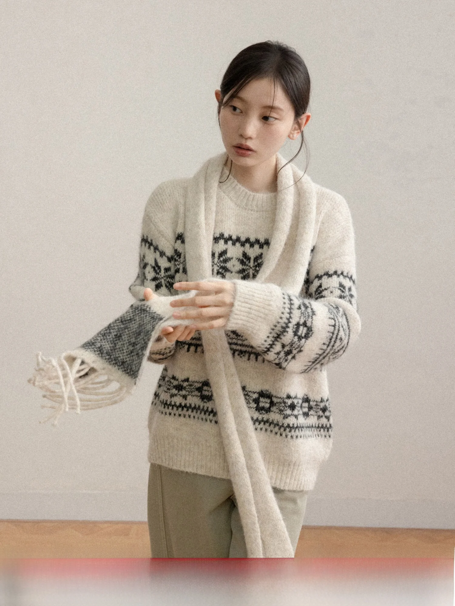 

Retro Knitted Scarf Neline Sweater Women Winter Loose Slimming Top round Ne Long Sve Soft Polyester Nylon Wool Blend