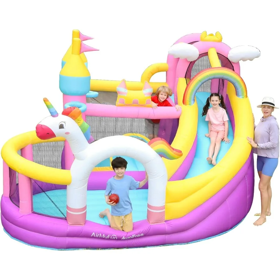 AirMyFun قابل للنفخ ترتد منزل واسع الشريحة داخلي ترتد البيت للفناء الخلفي الكبير مع 450 منفاخ وسادة هوائية الكرة حفرة التسلق #1