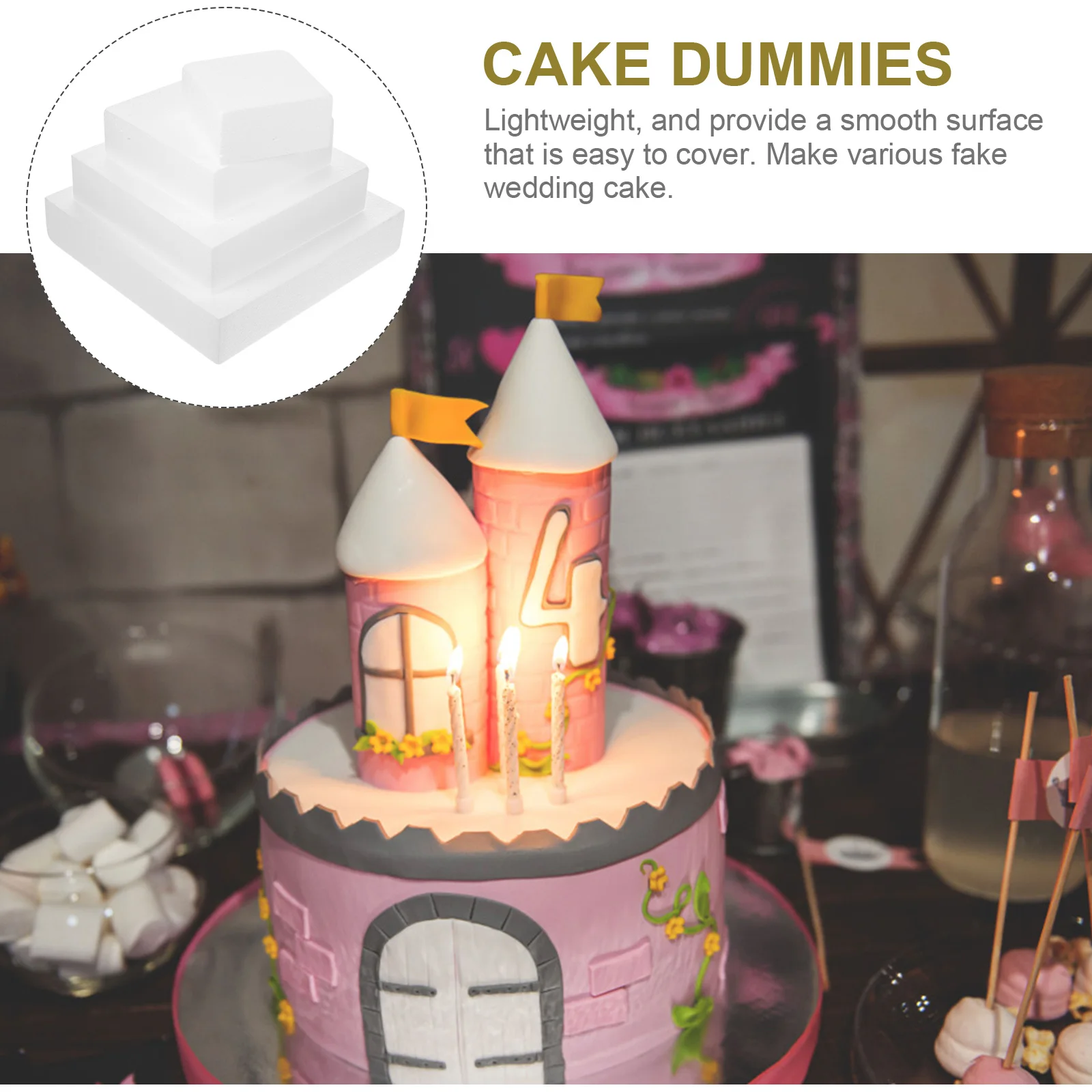 

4pcs Multi-Function Reusable Fake Wedding Dummies Decorative Cake Practice Baking Tools Party Supplies Diy Foams Cake