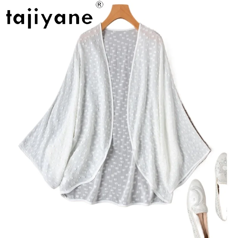 

TAJIYANE 100% Mulberry Silk Cardigan Elegant White Sunscreen Blouse for Women Loose Casual Spring Tops 2026 Woman Clothes блузка