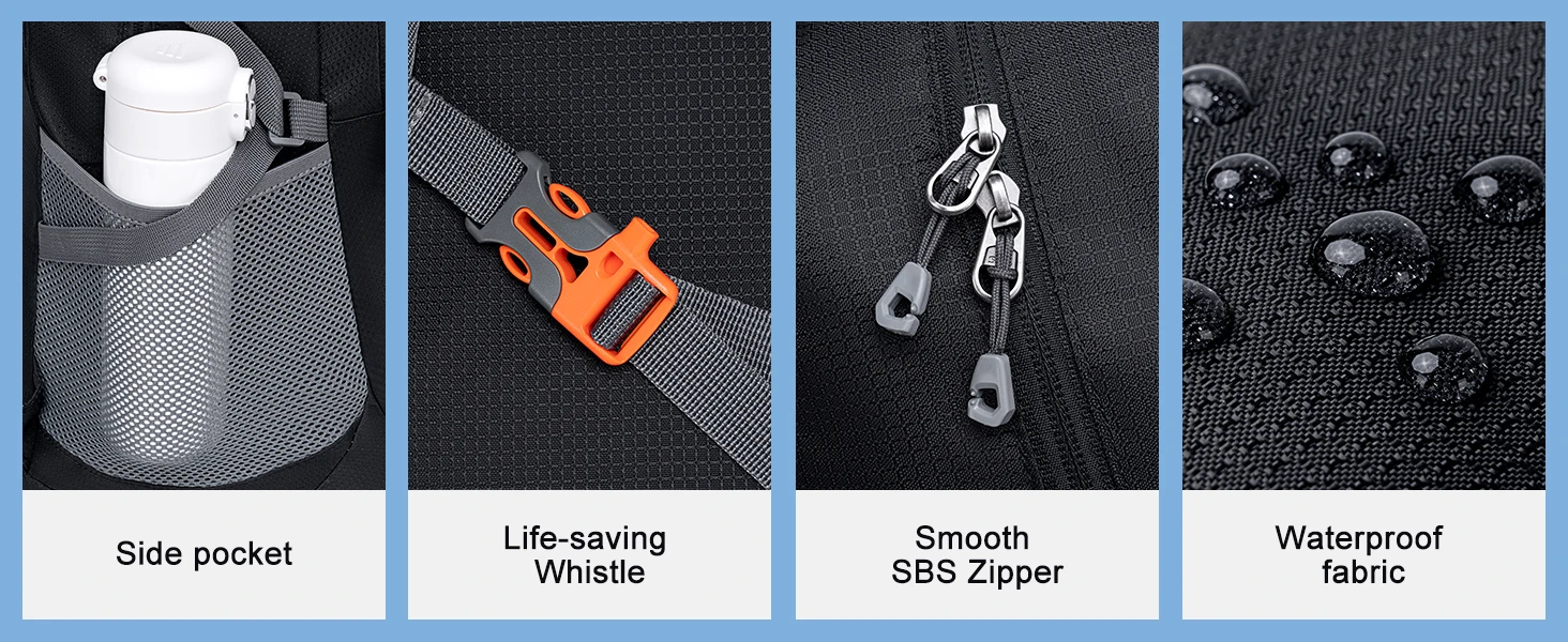 The MIYCOO backpack features waterproof fabric and zippers. It protects gear from rain and spills