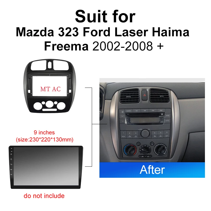 Kenvox 9 Inch Car Radio Fascia For Mazda 323 Ford Laser Haima Freema 2002 2008  Audio Player Install Dash Panel Frame Mount Kit