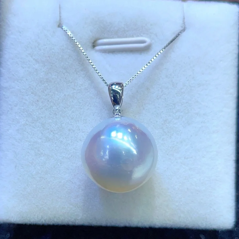 

SGARIT Pure 18K Gold Platinum Inlaid Cold Light Australia White Pearl Pendant DIY 13-13.5mm Necklaces for Women