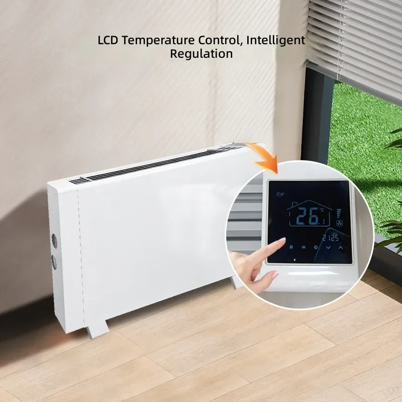 For Ultra Thin Silent Vertical Wall Mounted Fan Coil Unit European Style Water Air Conditioner Dual Purpose DC Brushless
