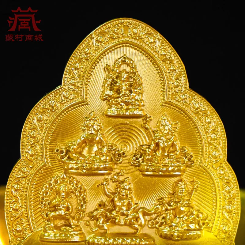 Fully gilded, five-surname water god of wealth, indoor home decor, yellow, black, green, red, and white copper water and land of