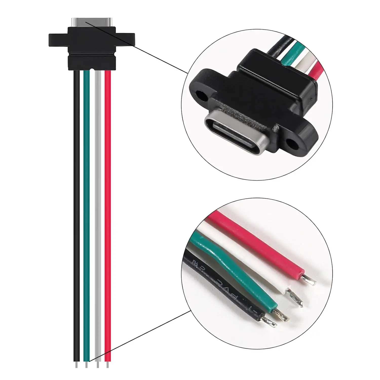 8pcs USB Connector Type-C Female Chassis 4 Pin for DIY, Waterproof 4P Solder Wire Type USB C Pigtail Cable Extension Power Cable image 3