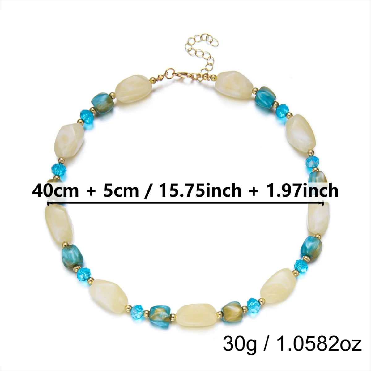 Französische Retro-Halskette mit sanften, farbenfrohen Kristallharzperlen für Damen und Herren, Hippie-Stil, unregelmäßige Perlen, Choker, Reiseschmuck – Detail 38