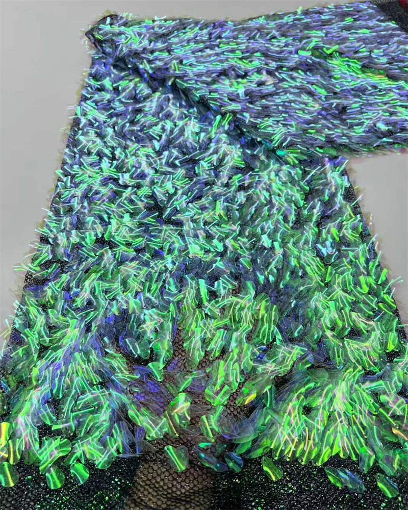 Luxury Nigerian Beaded Lace Fabric with High-Quality Sequins for African Party Dress Sewing Material