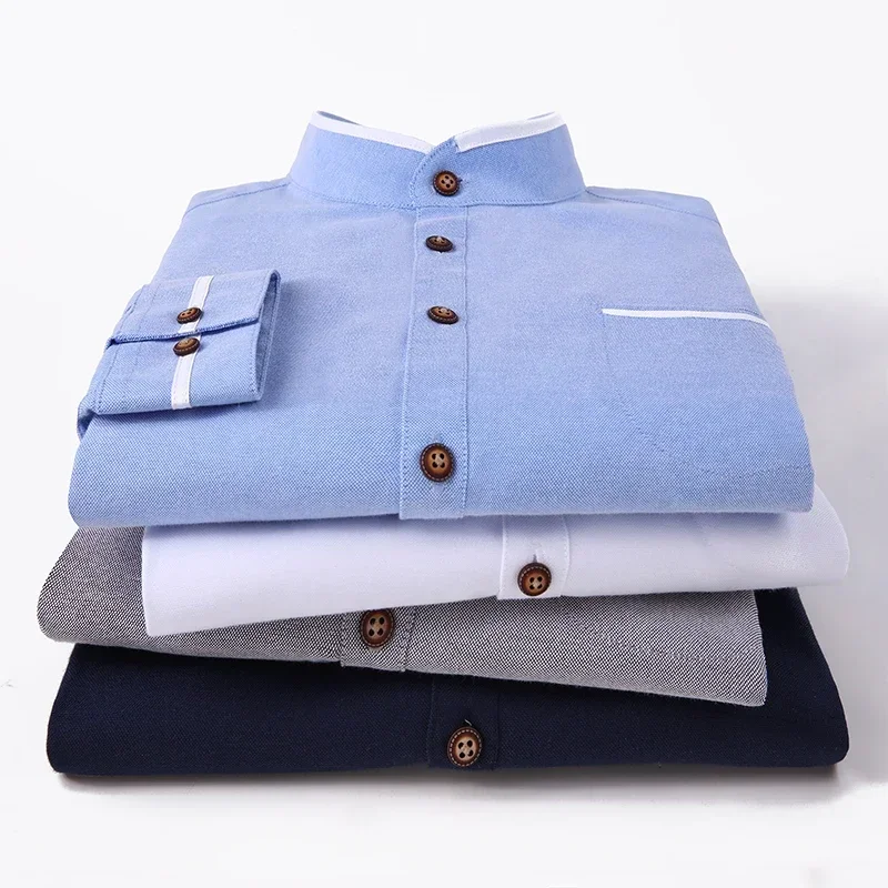 

Autumn Long Sleeve Shirt Men Oversized Shirts Men Pocket Design Korean Style Stand-up Collar Slim Shirt Mens Clothing