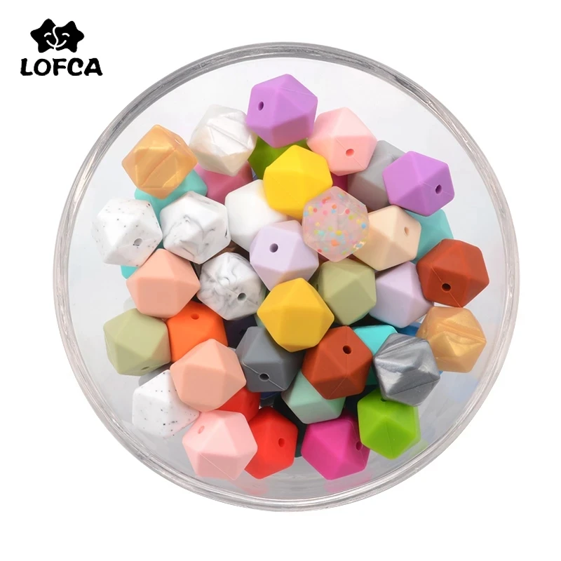 LOFCA 15pcs 17mm Hexagon Silicone Beads for DIY Teething Necklace Pendant Silicone Teething Beads Food Grade Teething Beads