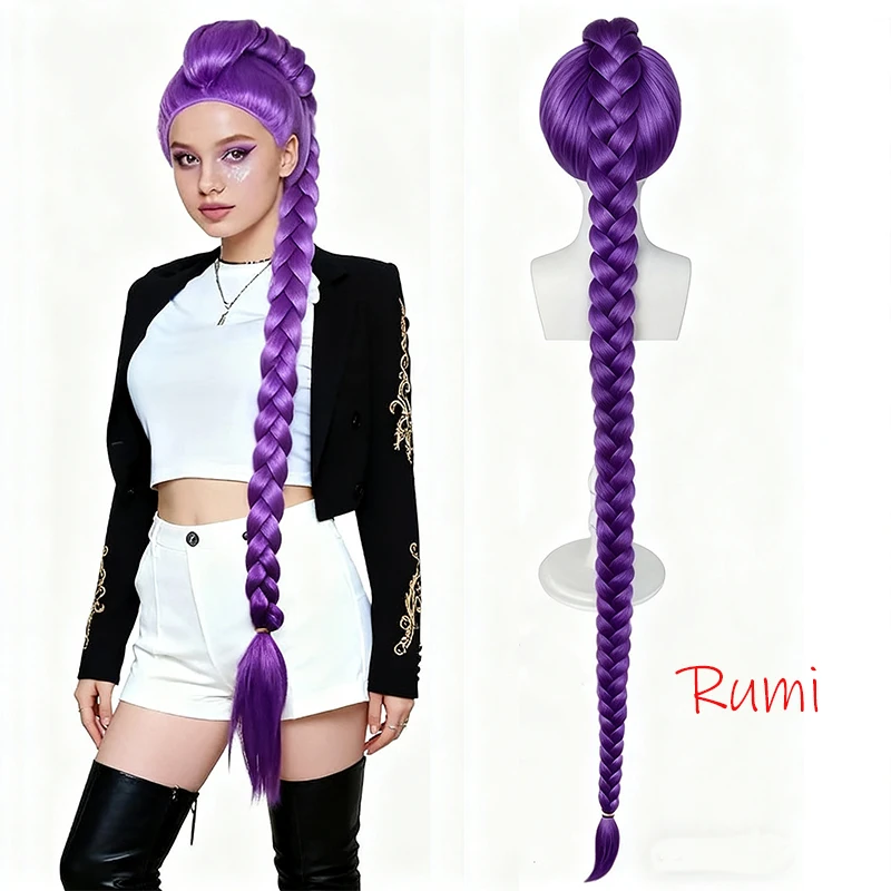 رومي ميرا زوي شعر مستعار الرجال النساء بيروكات صناعية Kpop شيطان الصيادين شعر مستعار + غطاء شعر مستعار مجاني أنيمي تأثيري هالوين حفلة الكبار الإكسسوار #2