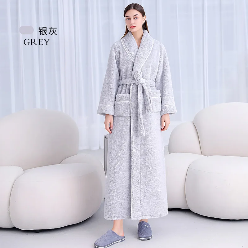 Lovers Winter Thick Warm Flannel Bathrobe Men Extra Long Kimono Bath Robe Women Soft as Silk Dressing Gown for Mens Night Robes