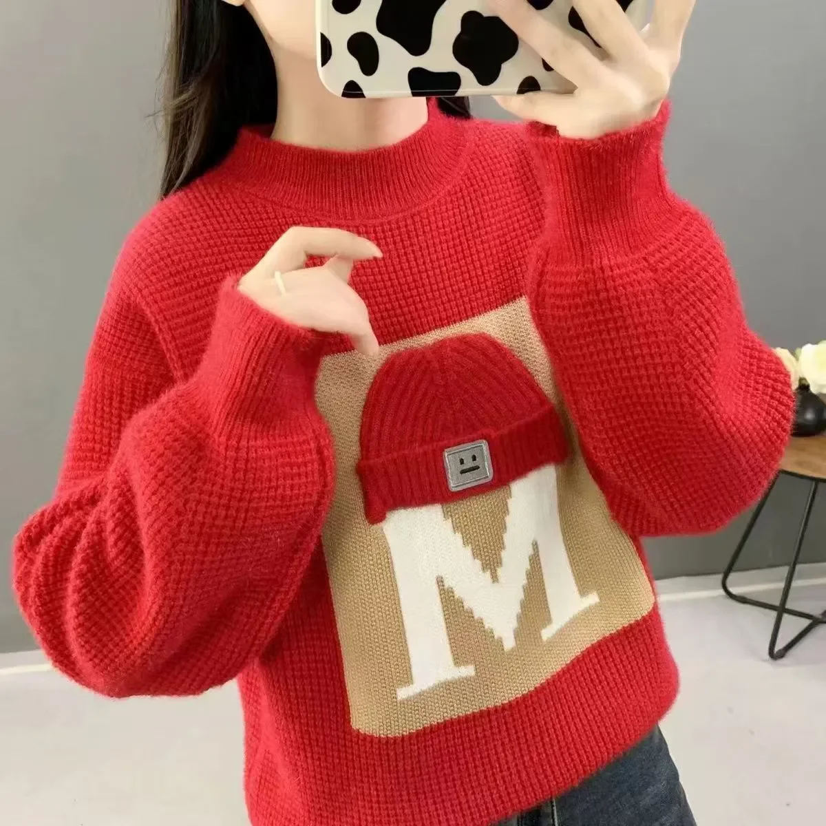 

Норковый бархатный свитер, женская верхняя одежда, осень-зима 2025, новый свободный теплый дизайн, базовая рубашка, модный вязаный свитер с длинными рукавами и внутренней частью