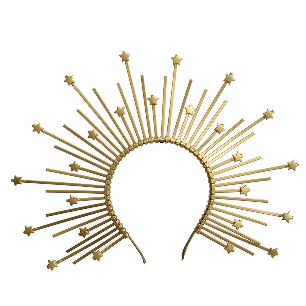 Halo Crown Spike Headpiece Goddess Sunburst Plastic Gold Met Gala Angel Goth Cosplay Accessories