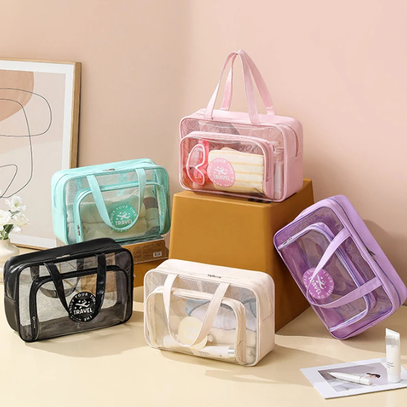 Transparent Cosmetic Bag Makeup Wash Bag PVC Portable Waterproof Large Capacity Storage Bag Cosmetic Cases