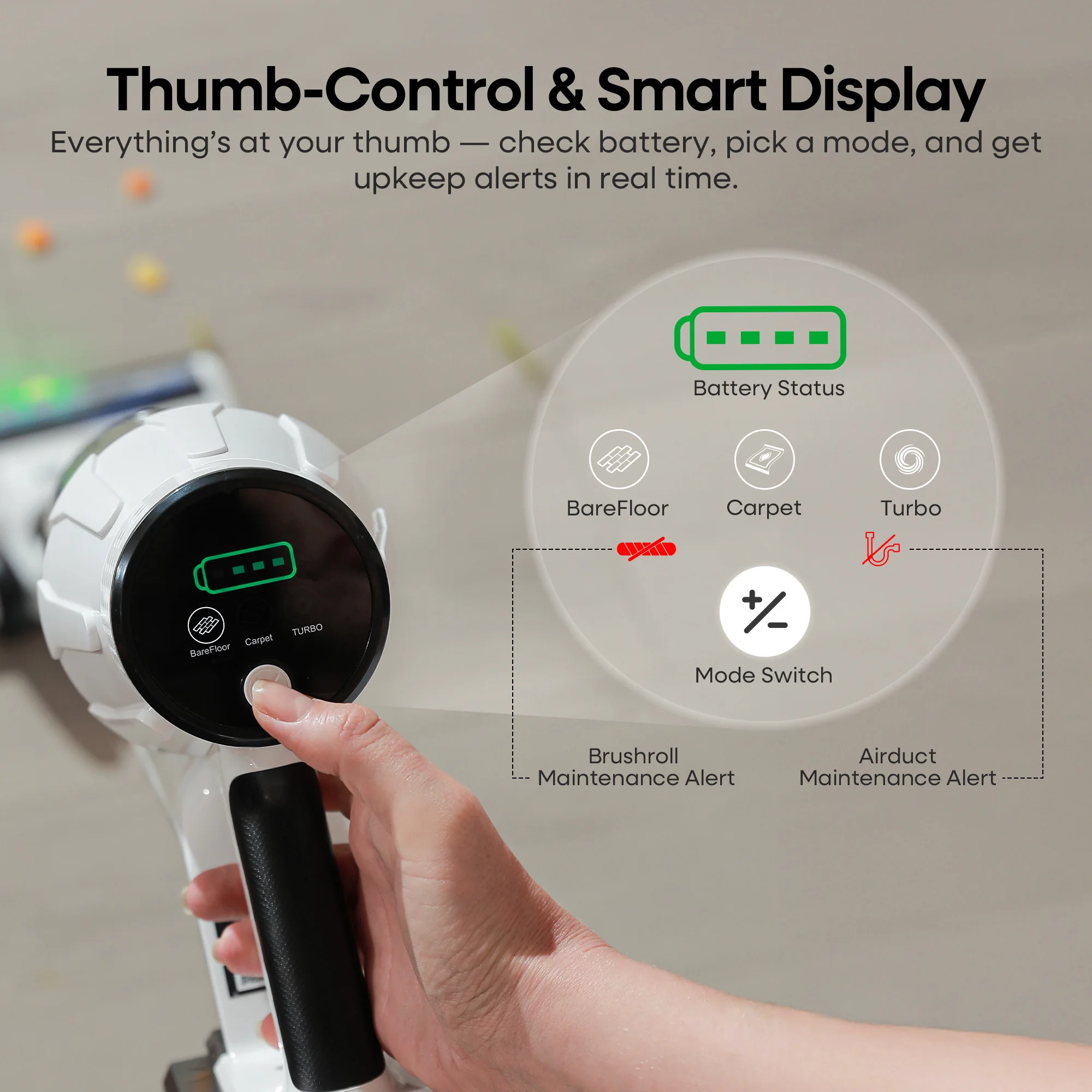 K20 Cordless Vacuum Cleaner, 580W 48kPa Strong Suction Vertical Vacuum , 65Mins Runtime Stick Vacuum, Self-Standing Anti-Tangle Brush Handle Vacuum, Lightweight Vacuum for Pet Hair Hard Floor Carpet Car Home Cleaning