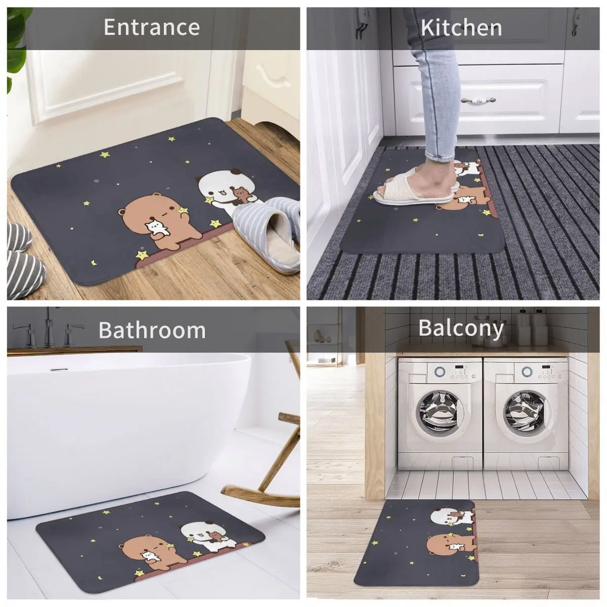 Mocha Mochi Peach Cat Bedroom Mat Bubu And Dudu Watching The Moon Together Doormat Carpet Balcony Rug Home Decoration