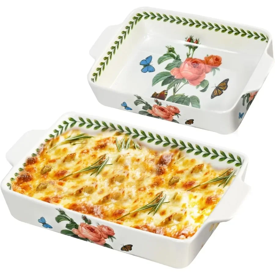 

Ceramic Casserole Dish for Oven Floral Baking Dishes for Oven Lasagna Pan Large Baking Dish with Handles Durable and Oven Safe