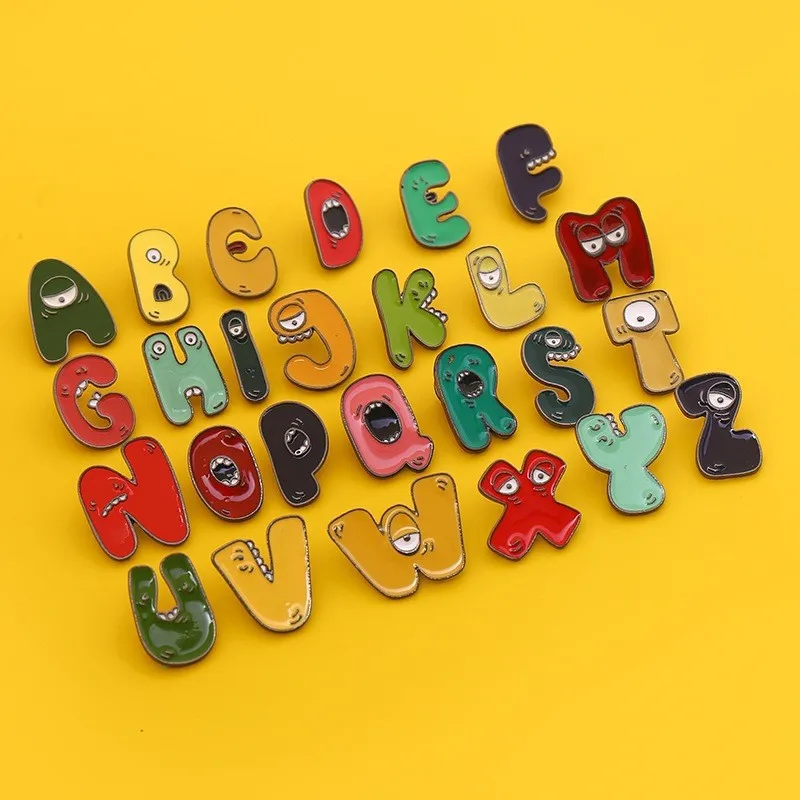 Cartoon A-Z Alphabet Brooch Funny Letter Creative Cute Pin Badge Backpack Accessory DIY Clothes