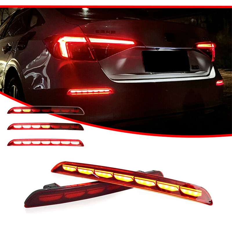 For Honda Civic Sedan 2022 LED Rear Bumper Light Reflector Brake Fog Signal Lamp Red Hood/Smoke Cover  Car Accessories