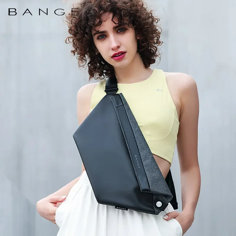 Bange Men's Shoulder Chest Waterproof Bags Bags for Students Dating Decorations Gifts for Men Cool Black Bag