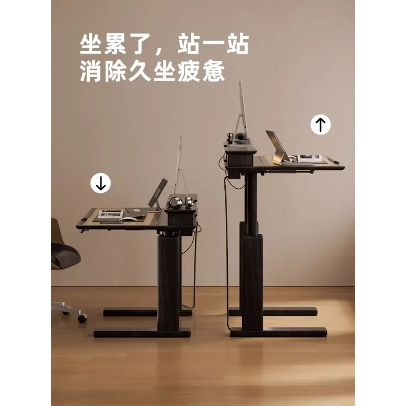 Solid wood electric lifting table, office computer desk shelf workbench