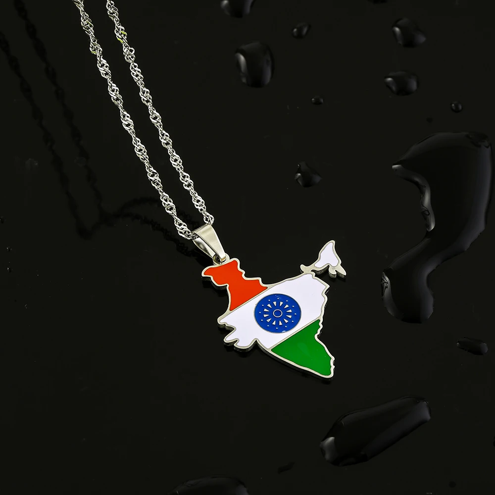 Fashion India Map Flag Pendant Necklace Stainless Steel Gold Siover Color Men Women Ethnic Maps Jewelry Gift