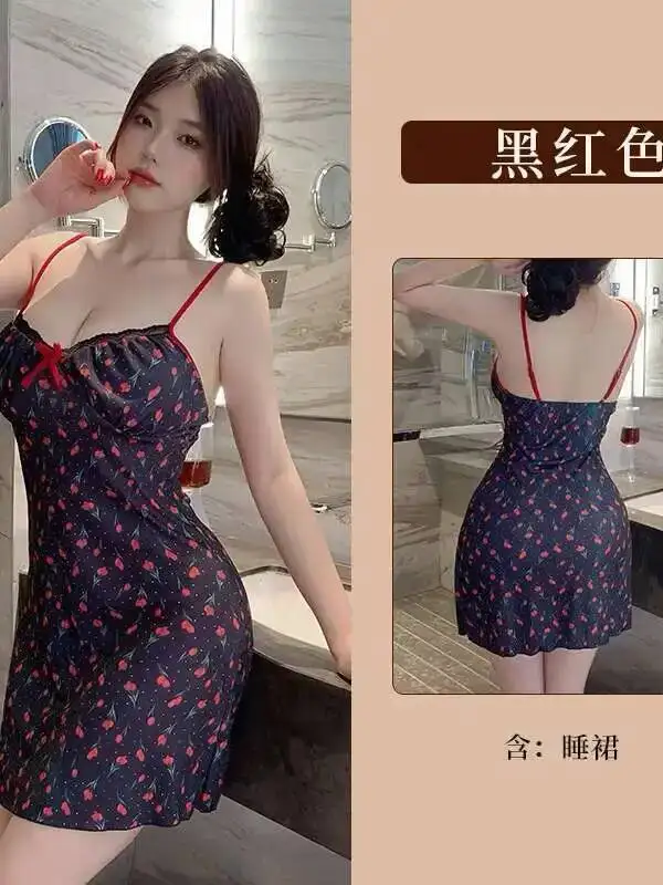 セクシーな寝間着フレッシュスタイルの女性のストラップドレスエレガントな花柄純粋な欲望薄型ストラップネグリジェホットセクシーな韓国女性 JLB8