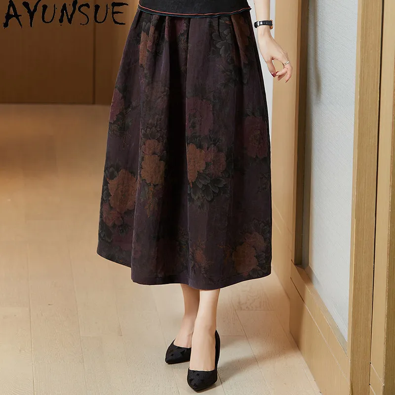 AYUNSUE 100% Real Mulberry Silk Long Skirts for Women High-end Xiangyunsha Women Skirt Versatile Summer Clothing 2026 Ropa Mujer