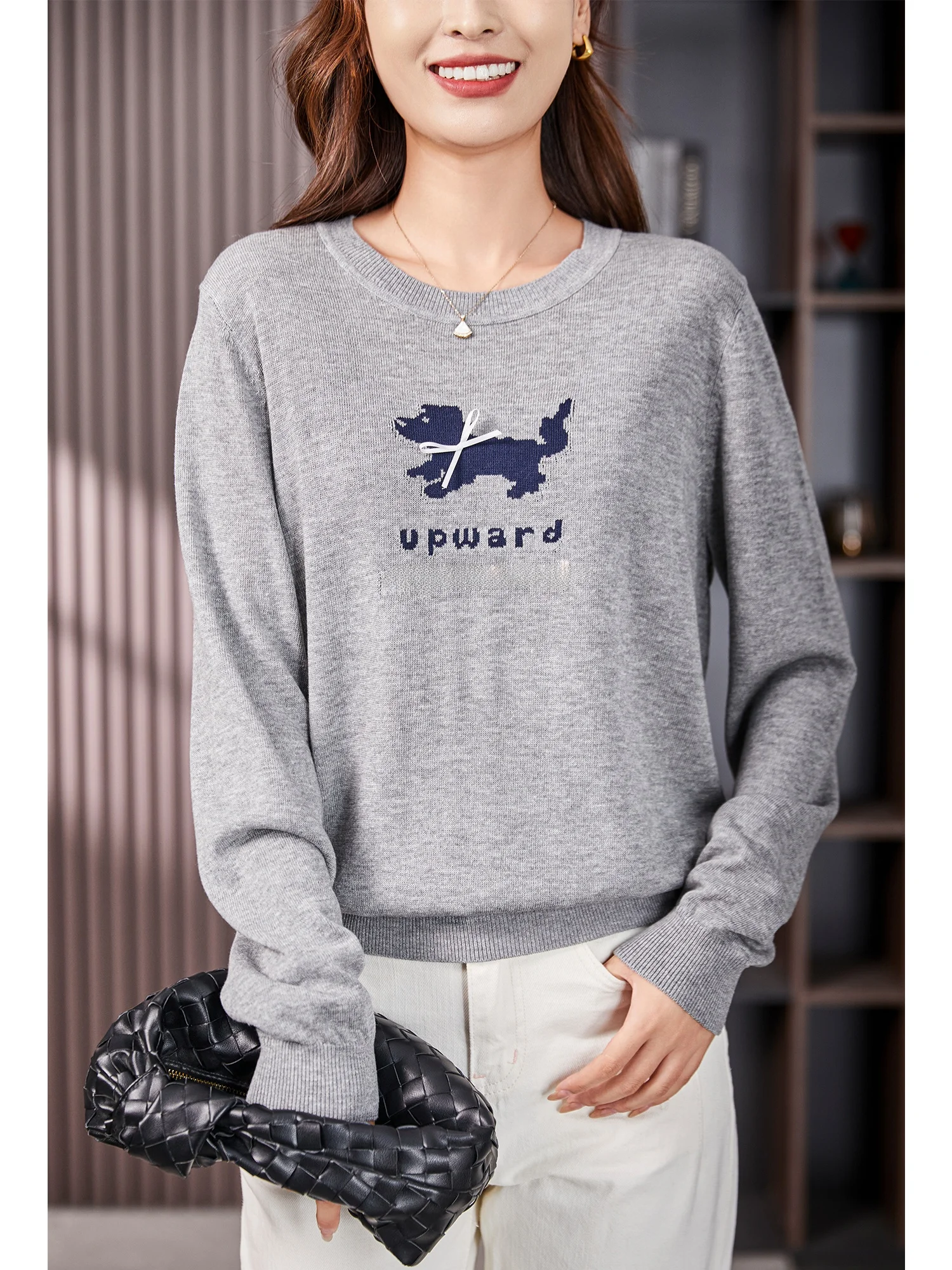 

Comfortable Skin-Friendly Linen Knitted Top Women's Loose Versatile Base Shirt Sweater Autumn New Style Commute Elegant