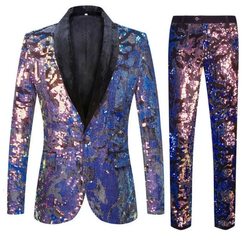 2024 Europe and The United States Stage Handsome Suit Sequin Suit (suit + Trousers) Men\'s Fashion Pair Handsome Two-piece Set