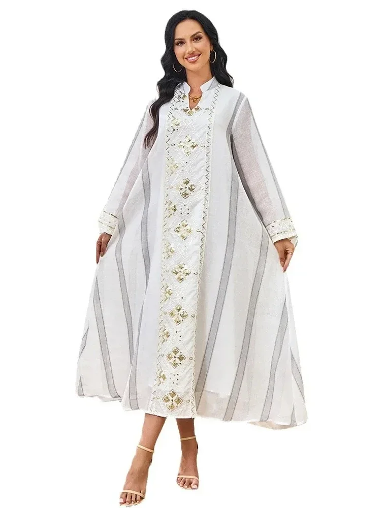 Morocco Kaftan Women Sequins Dress Arabic Long Robe Dubai Abayas Islam Vestidos Eid Muslim Modest Abaya Party Dresses Jalabiya