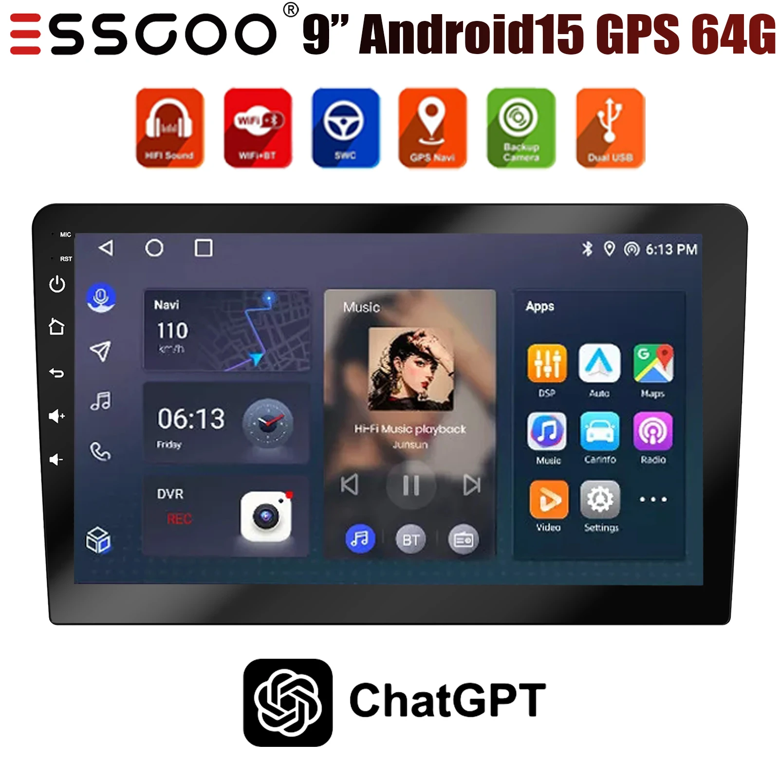 7/9/10 Inch Double 2 Din 4+64G Android 15 ChatGpt AI Car Stereo Radio WIFI GPS Navigation FM/RDS Bluetooth SWC Head Unit+DVR&AHD