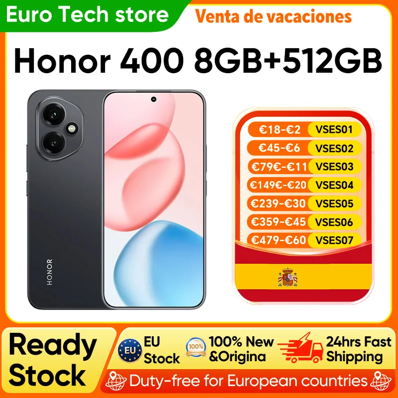 Smartphone HONOR 400 Version EU 5G Snapdragon 7 Gen 3 Appareil photo IA 200MP Écran AMOLED 6,55'' 5300mAh 66W SuperCharge