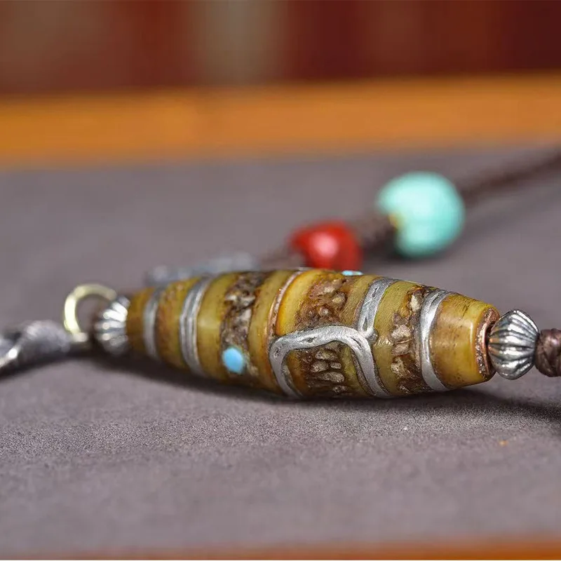 

Ожерелье из плетеной веревки ручной работы, регулируемые буддийские бусины в тибетском стиле, резьба по кости с обратным потоком, инкрустированная подвеской Дзи на шею