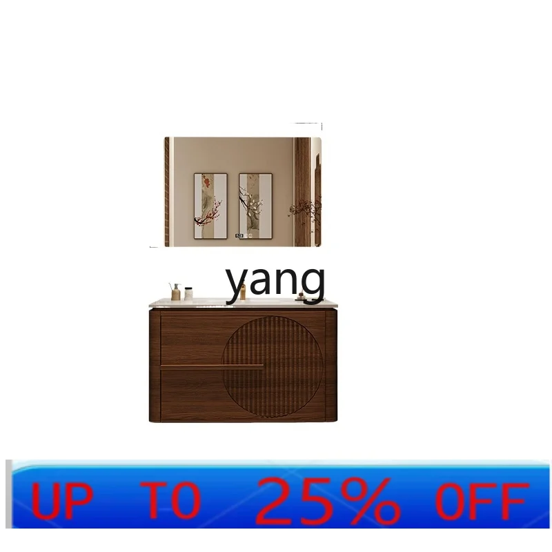 

LMM new Chinese oak bathroom cabinet combination bathroom washstand rock slab seamless ceramic integrated