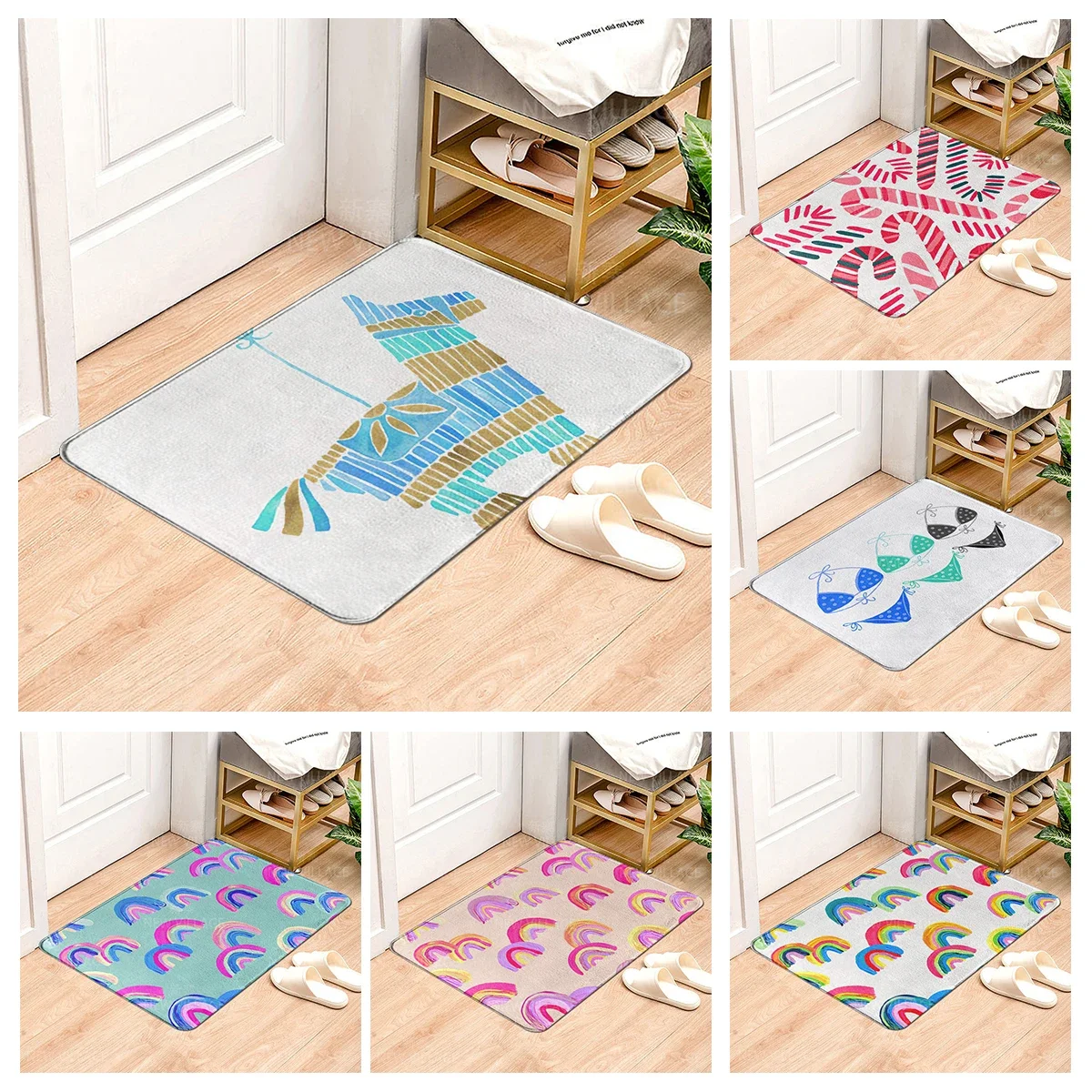 Hand drawn rainbow porch carpet home door mat modern room bathroom floor mat foot bathroom non-slip kitchen absorbent carpet