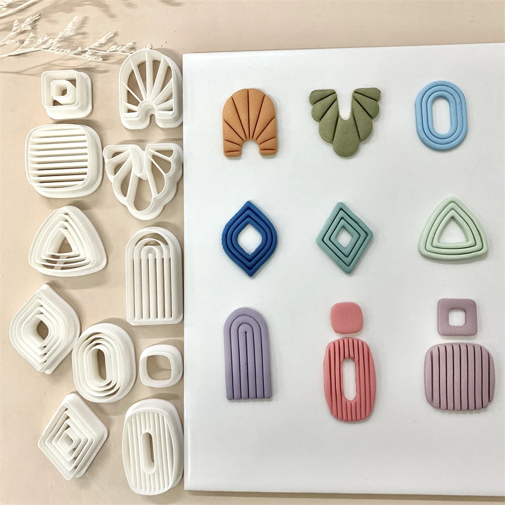 Multilevel Line Design Polymer Clay Mold Geometry Empty Soft Pottery Cutter DIY Handmade Earring Jewelry Cutting Mould Tools