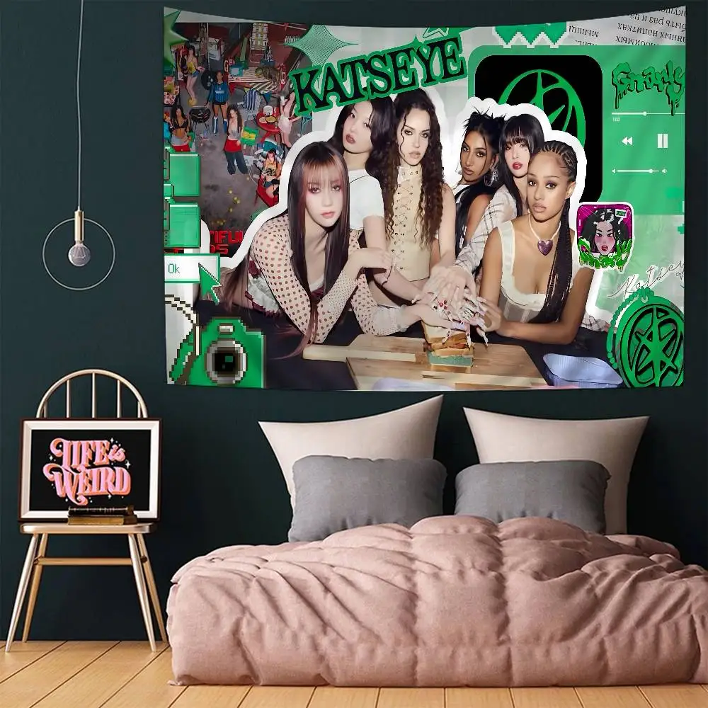 Global Pop Group K-Katseye Chart Tapestry Art Science Fiction Room Home Decor Cheap Hippie Wall Hanging 5