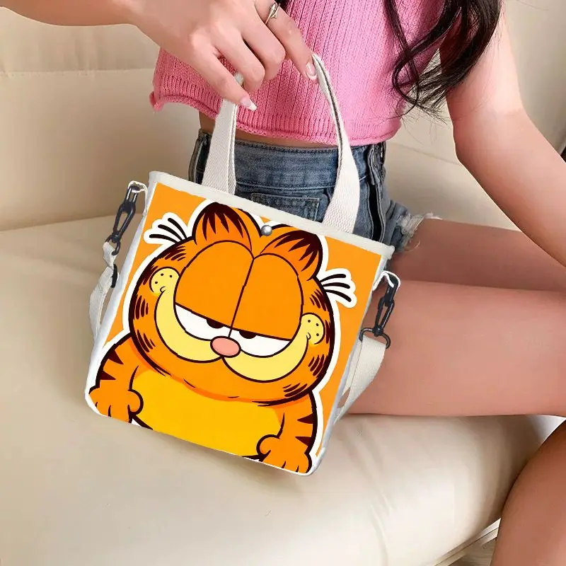 

Сумка-шоппер из холщовой ткани с изображением Гарфилда, милая сумка через плечо, повседневная сумка для поездок на работу
