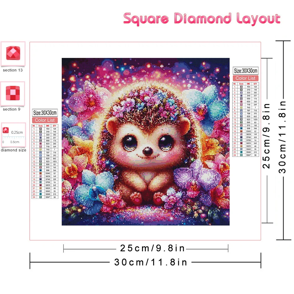 Huacan 5d Diamond Mosaic Animal Full Drill Painting Hedgehog Diy Embroidery Flower Art Home Decoration Craft Kit