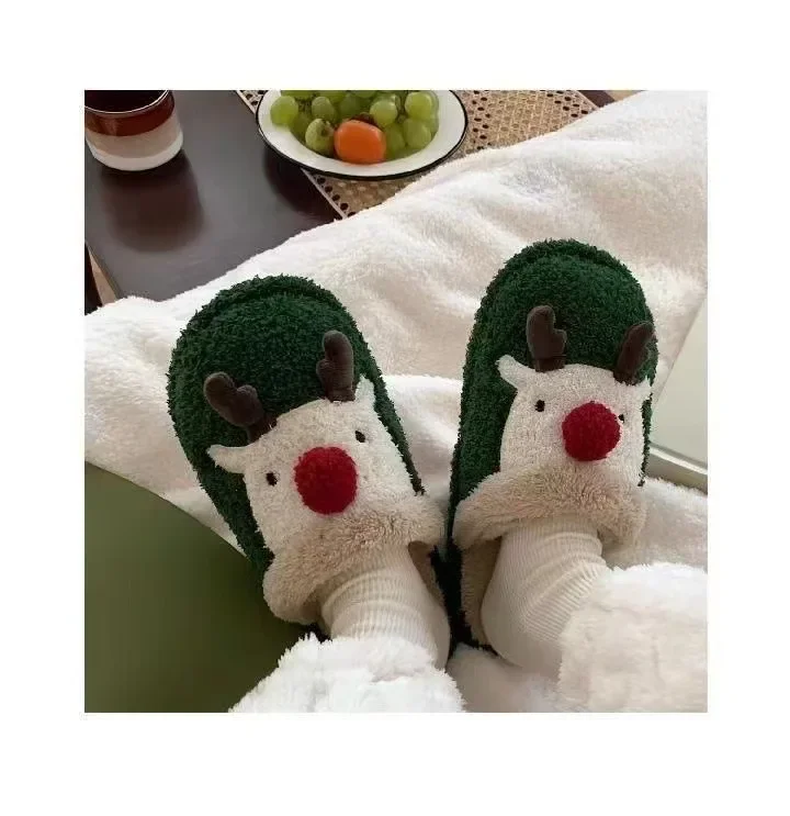 Winter-Weihnachts-Hausschuhe für Damen, Herren, weiche, rutschfeste Sandalen für den Innenbereich, warme, flache Plüsch-Slides für Paare, Unisex, niedliche Schuhe für Erwachsene – Detail 5