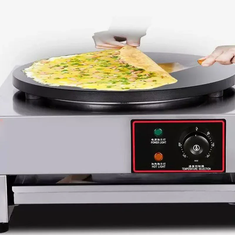 Single Head Adjustable Temp Electric Crepe Maker Non-Stick Round Plate Stainless Steel Commercial Pancake Griddle