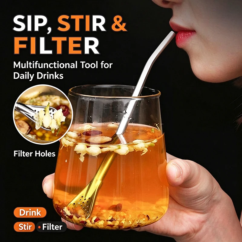 Stainless Steel Yerba Mate Drinking Straw Filter Straw Reusable Tea Detachable Bombilla for Cocktail Bar Accessories FK035