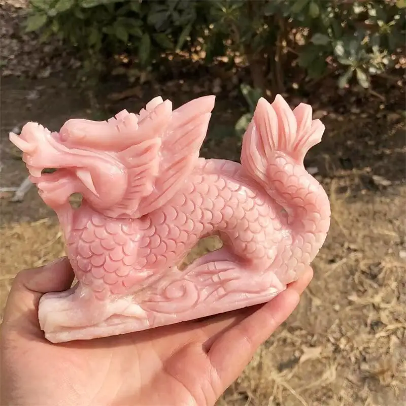 

Natural Pink Opal Chinese Dragon Carving Decoration Healing Crystal Reiki Figurine Quartz Gemstone Ornament Craft Gift 1PCS