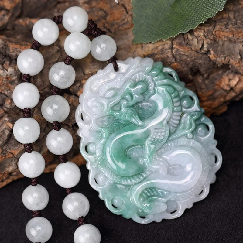 Genuine Myanmar Emerald Pendant Natural Jade Jade Pendant Jade Men's and Women's Dragon Pendant Necklace