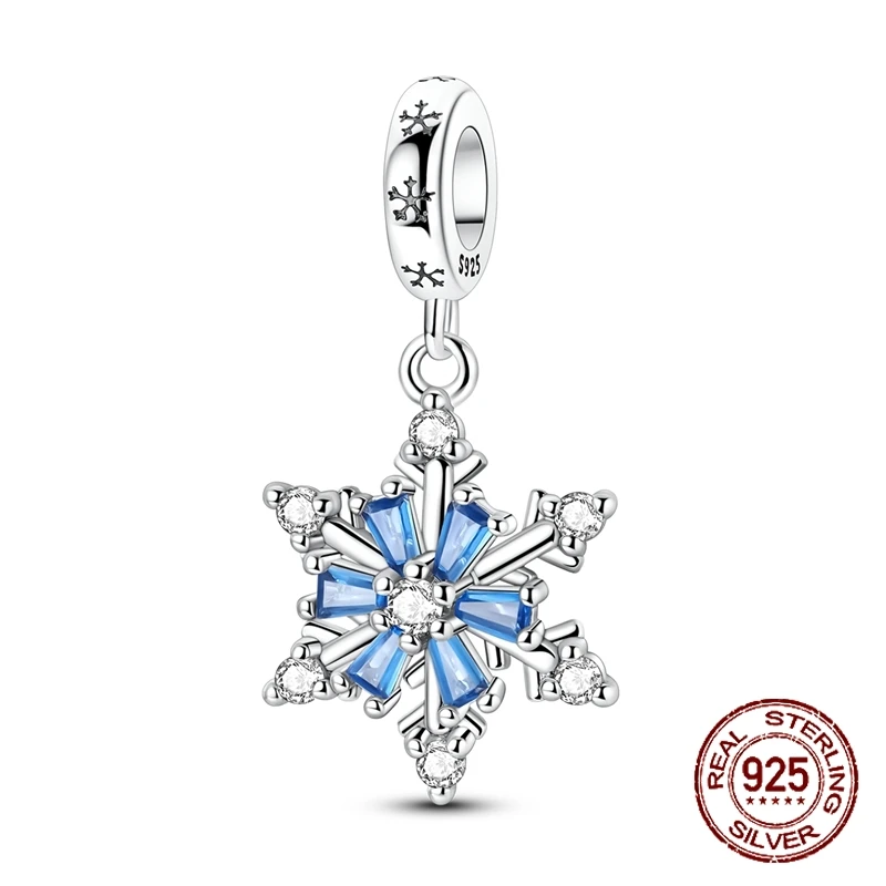 

925 Sterling Silver Winter Ice Crystals Rotating Snowflake Pendant Charm Fit Original Charm Bracelets Women DIY Jewelry Gift