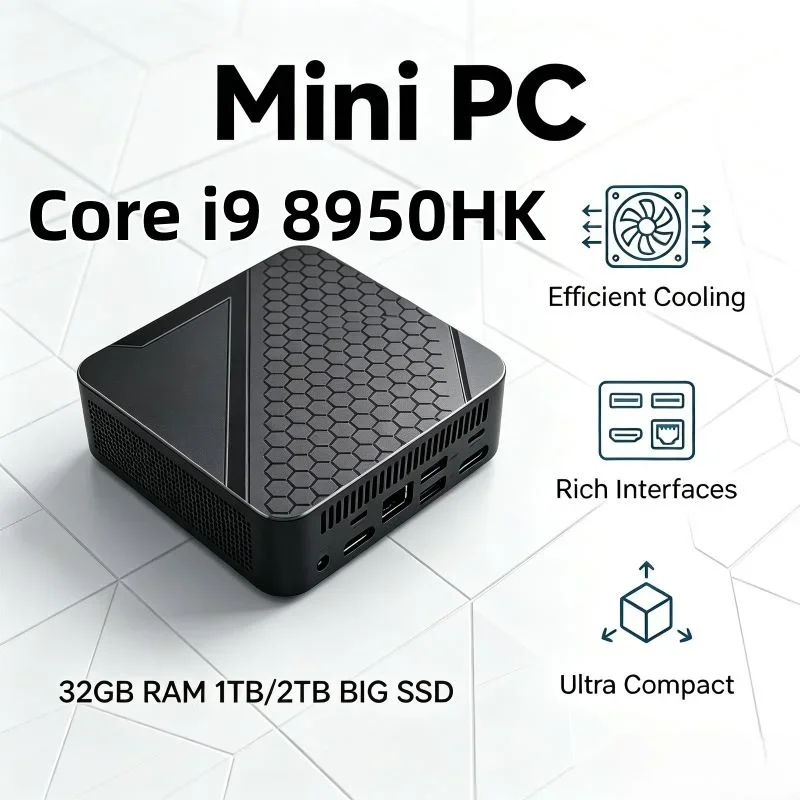 

Space-Saving Lightweight Core I9-8950HK Mini Host, WiFi6 BT5.2, Dual Gigabit Ports, Stable Portable Device for Daily Office