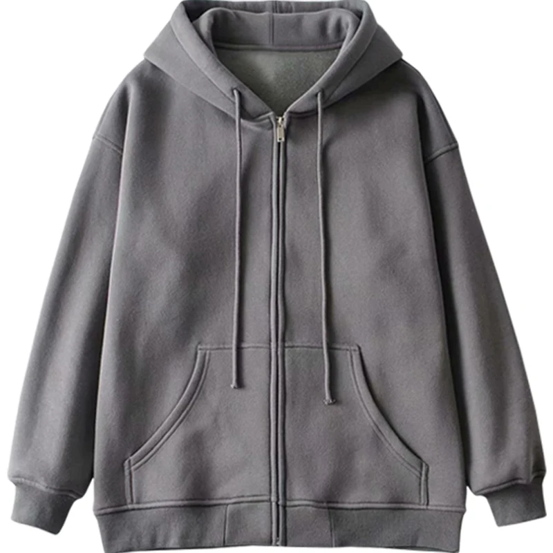 Loose Fit Fce-gefütterter Kapuzenpullover für Damen, Farbe Vielseitig, Lazy Sle Oberbekleidung, Frühling 2022, langer Sve-Reißverschluss